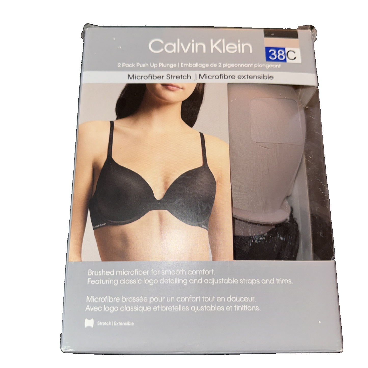 Calvin Klein 2-Pack Push Up Plunge Bra Black and Beige Size 38C