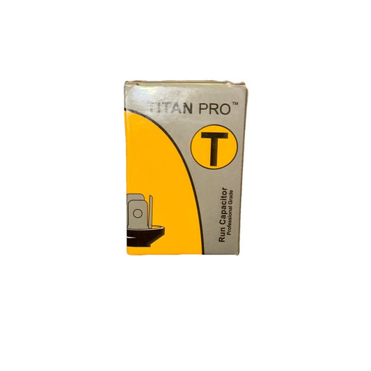 Titan Pro Oval Motor Run Capacitor, 10 Microfarad Rating, 370-440VAC TOCF10 – a yellow tape with a white background