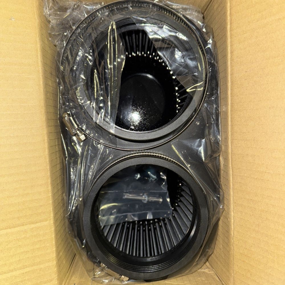 Performance Air Filter, Conical, Dual 4” Inlet, 034 Motor Sport – a box with a pair of black gears inside