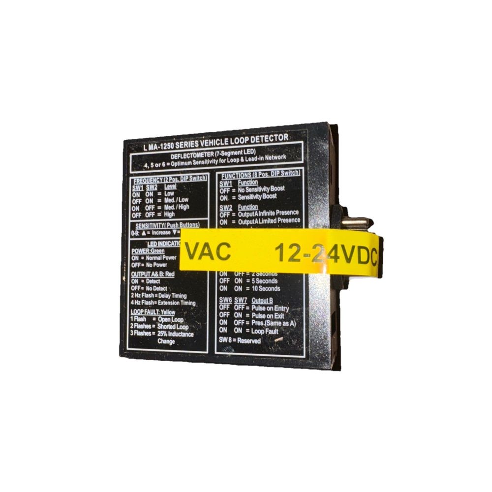 EDI LMA 1250-LV Loop Detector 12-24VDC, DaveyDooDeals – a black and yellow tape is taped around the back of a black and yellow tape