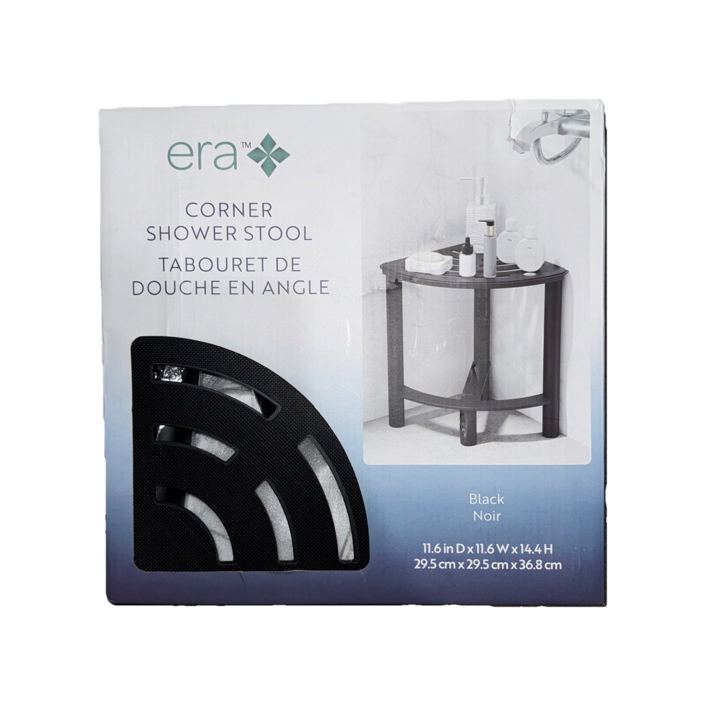 Era Corner Shower Stool Black 11.6"x11.6"x14.4"