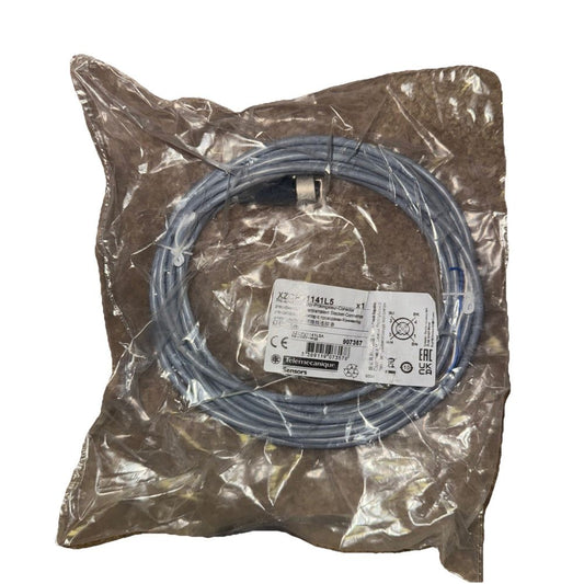 Telemecanique XZCPV1141L5 Straight Female M12 5M Cable Pre-Wired Connector – a blue cable in a plastic bag