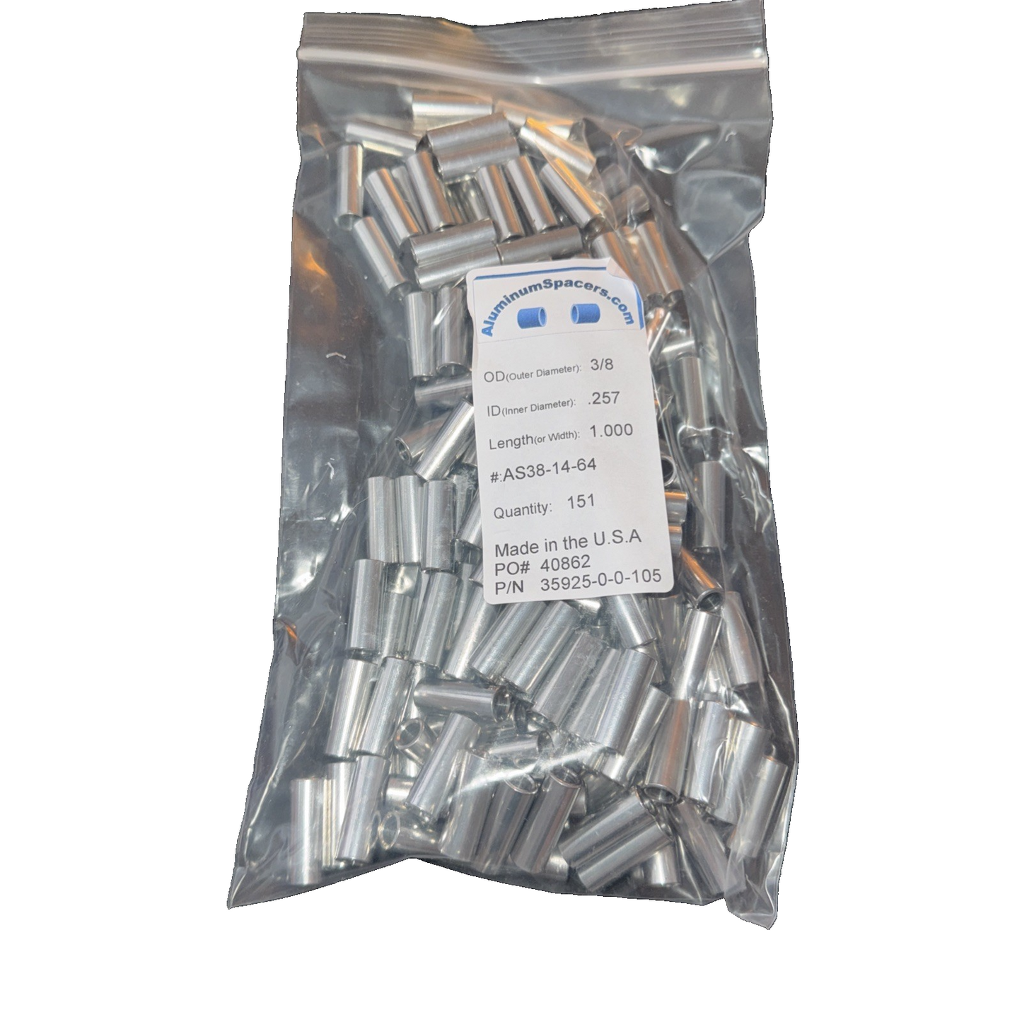 Aluminum Spacers 3/8" OD x .257" ID x 1" Long, 151 Pack