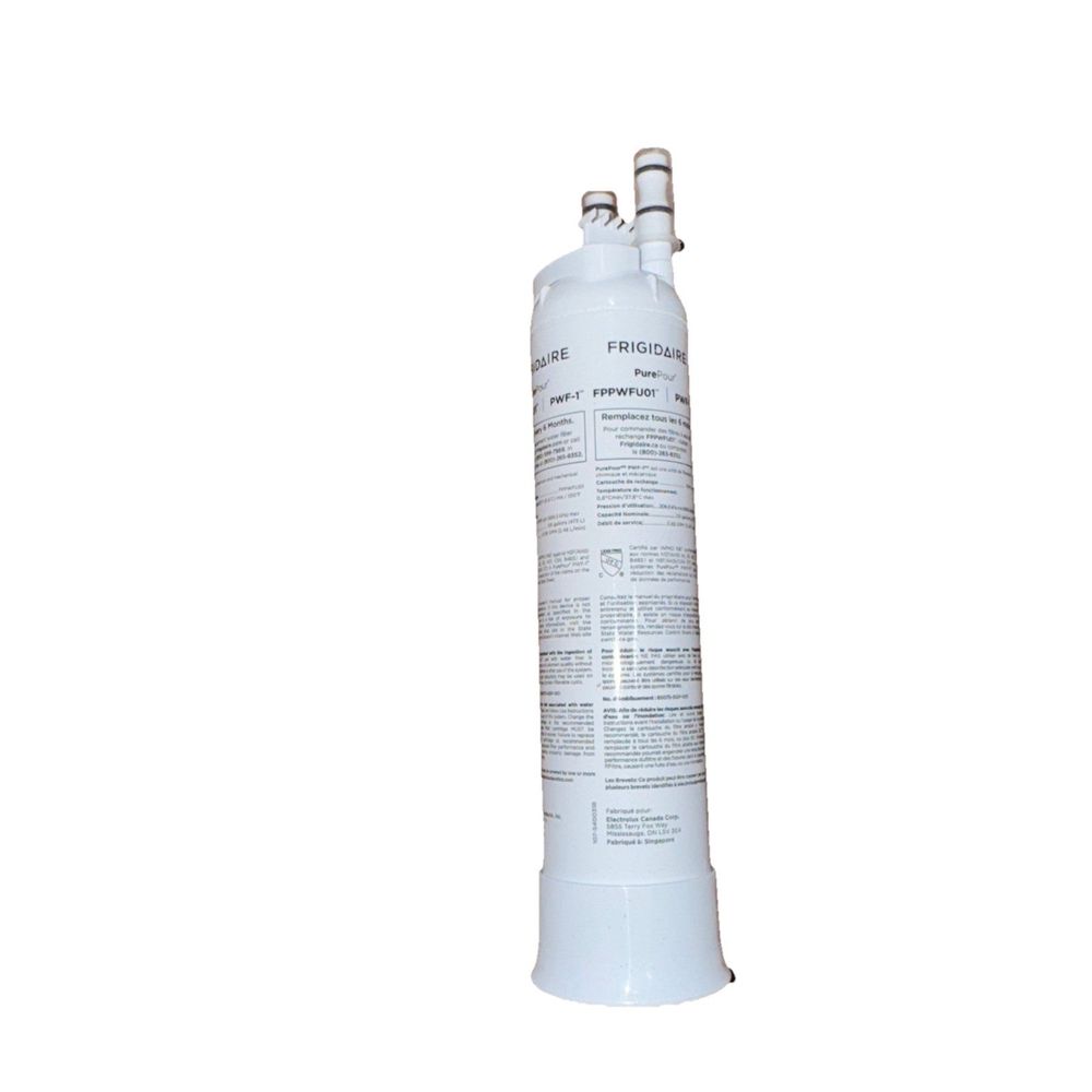 Frigidaire FPPWFU01 PurePour PWF-1 Water Damaged Packaging – a white water bottle with a white cap