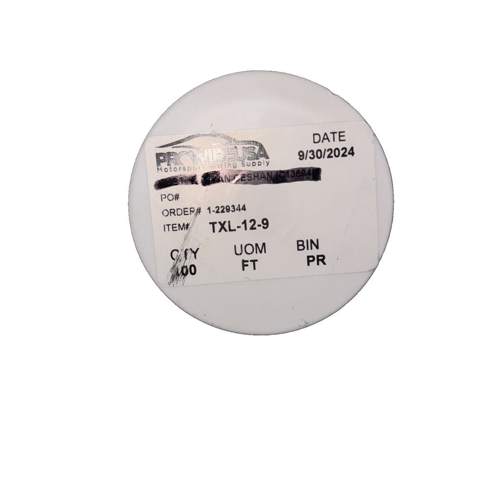 TXL-12-9 Automotive Primary TXL Wire 100 Feet, ProWIreUsa – a white round button with a black and white logo