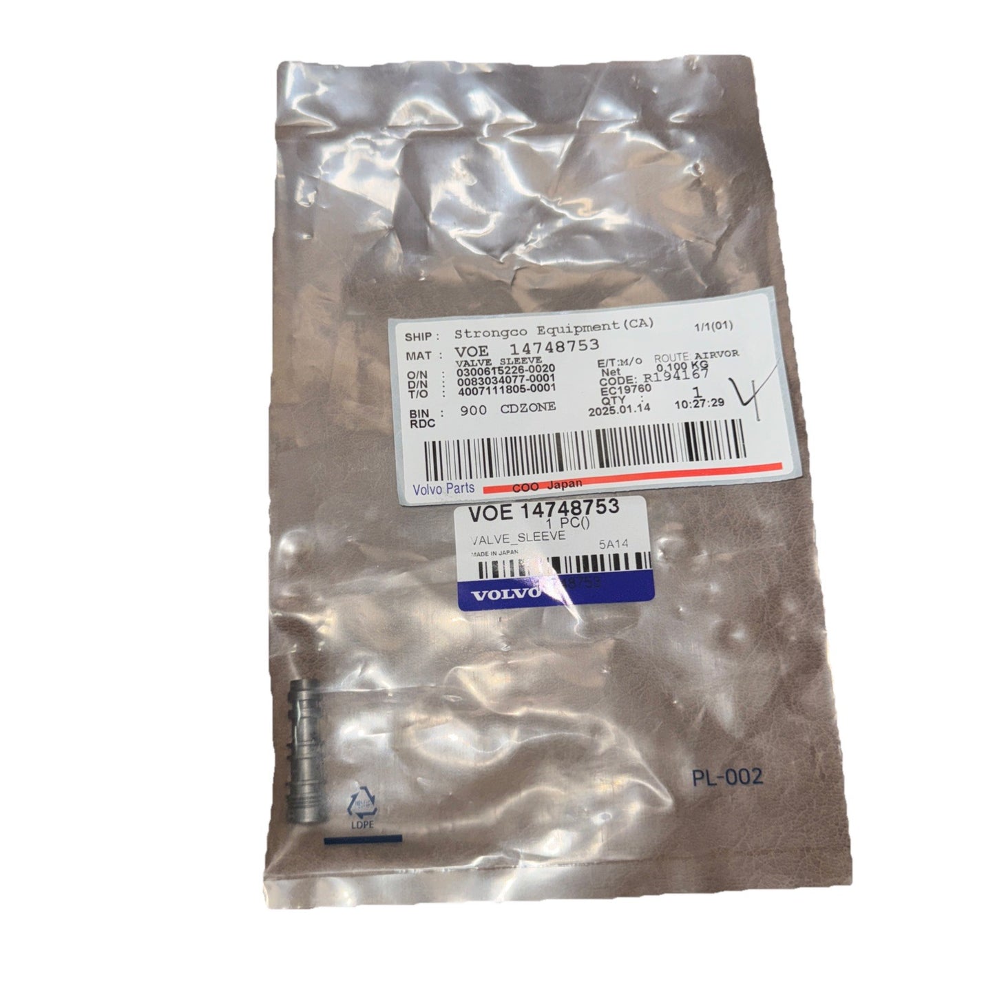 VOE 14748753 Valve Sleeve Volvo