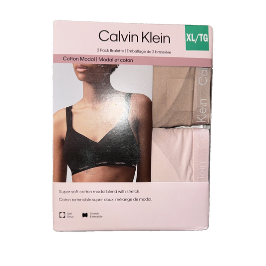Calvin Klein 2 Pack Bralette Cotton Modal Colors Light Pinkk/Light Brown Size XL