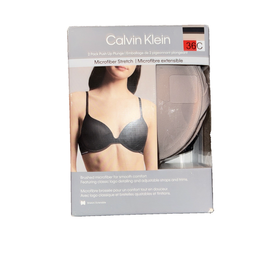 Calvin Klein 2-Pack Push Up Plunge Bra Black and Beige Size 36C