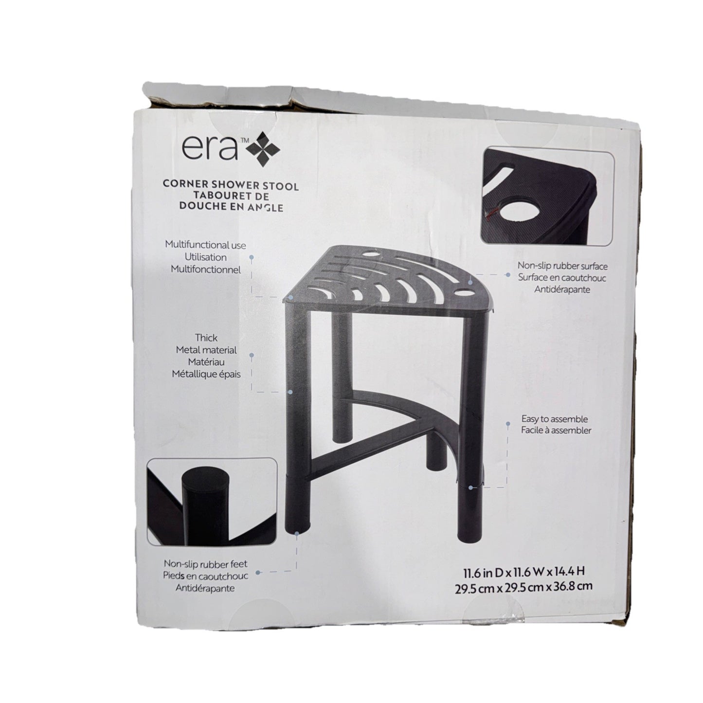 Era Corner Shower Stool Black 11.6"x11.6"x14.4"