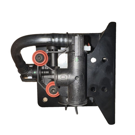 Climate Control - Water Control Valve, WABCO – a black plastic door latch with red knobs