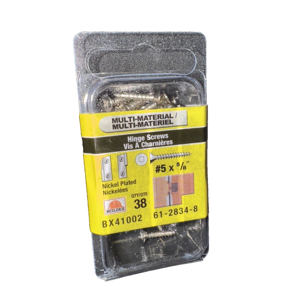 Carton of 5 Packs of Hinge Screws Nickel Plated (38 Per Pack) #5 x 5/8", Buildex – a package of metal wire