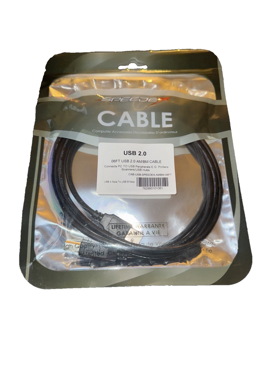 USB 2.0 Male to USB-B Male Cable - Black - 1.82 m