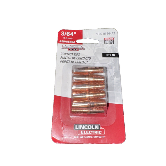 Lincoln Electric KP2745-364AT Contact Tip 550A, Aluminum, 3/64 10/pk