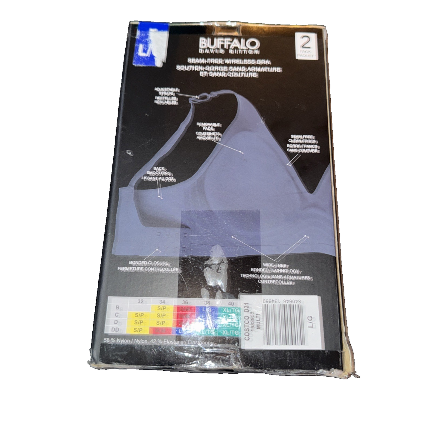 Buffalo David Bitton Wire-Free Bra 2 Pack Colors White and Slate Grey Size Large