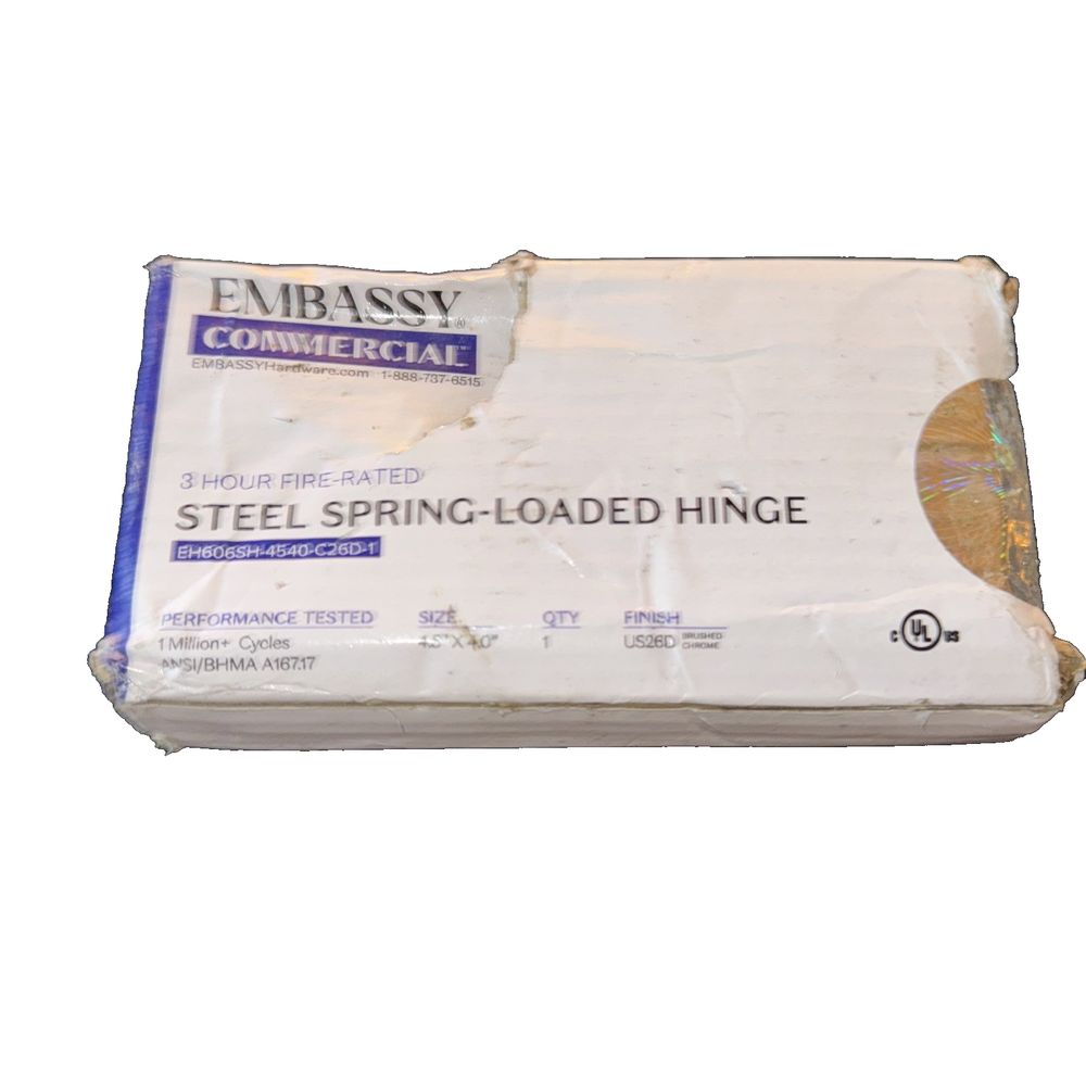 Embassy Self-Closing Door Hinge, Commercial Standard Weight 4.5 x 4 Inch, Embassy Comercial – a white box of steel - clad tape