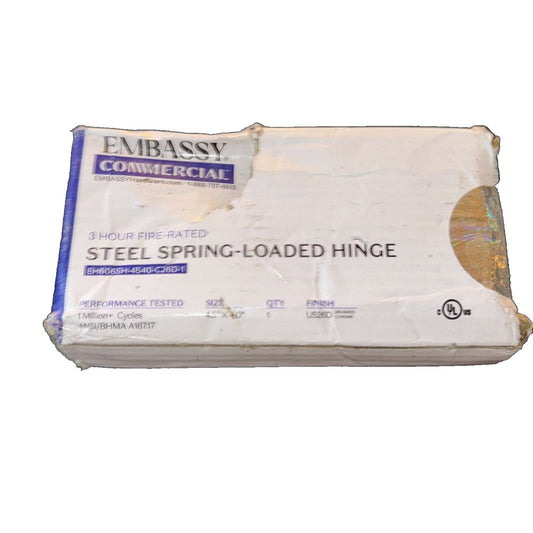 Embassy Self-Closing Door Hinge, Commercial Standard Weight 4.5 x 4 Inch, Embassy Comercial – a white box of steel - clad tape