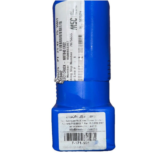 ER32 Collet Chuck, NMTB-40, 3" Round Nut, Bison – a blue plastic cap with a white label on it
