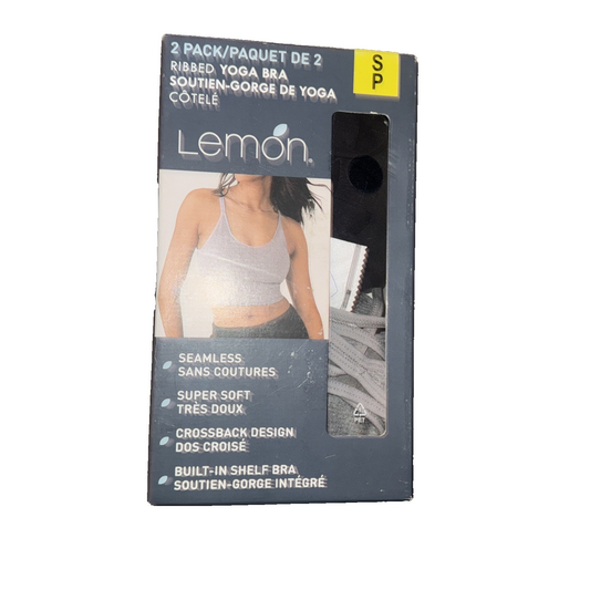 Lemon 2 Pack Ribbed Yoga Bra Colors Grey And Black Size Small