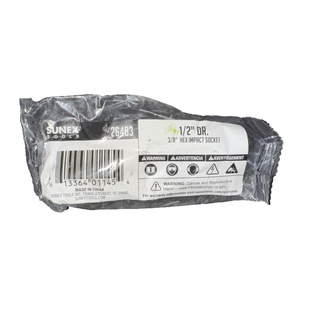 Sunex 26483 1/2-Inch Drive 3/8-Inch Hex Impact Socket – a white plastic bag with a black plastic bag on it