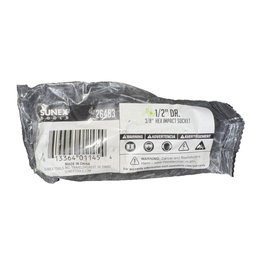 Sunex 26483 1/2-Inch Drive 3/8-Inch Hex Impact Socket – a white plastic bag with a black plastic bag on it
