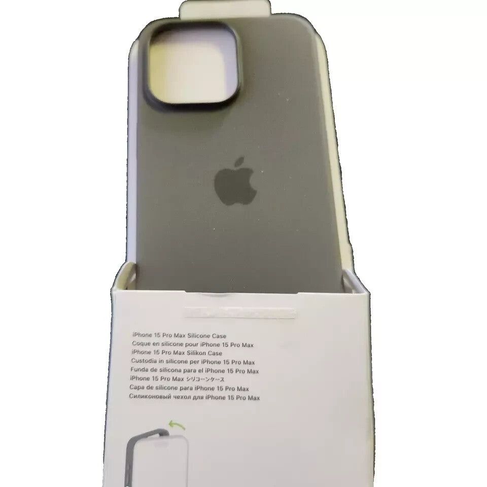 Apple iPhone 15 Pro Max Silicone Case with MagSafe - Clay - Protective, Durable, – the box is open and the iphone is in it