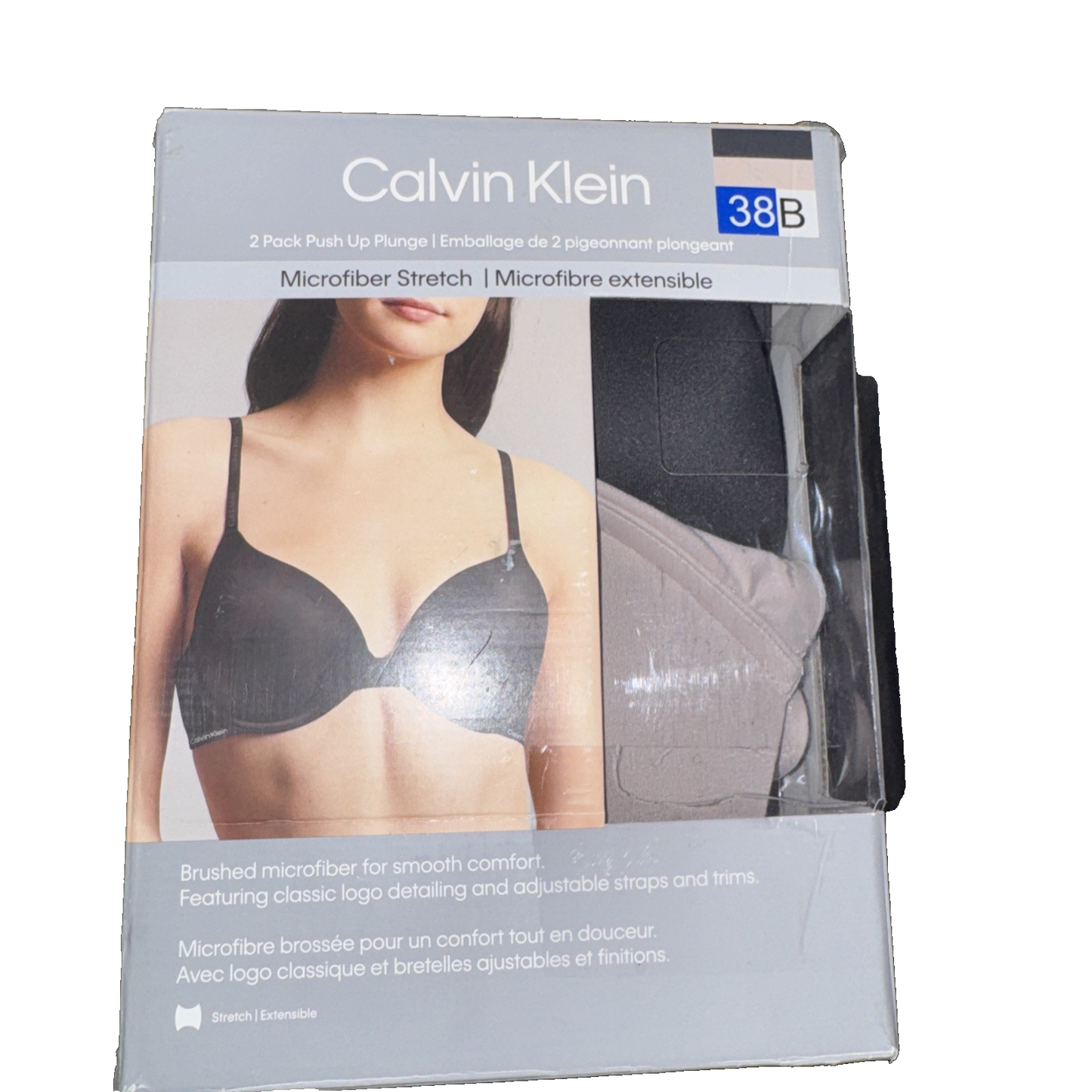 Calvin Klein 2-Pack Push Up Plunge Bra Black and Beige Size 38B