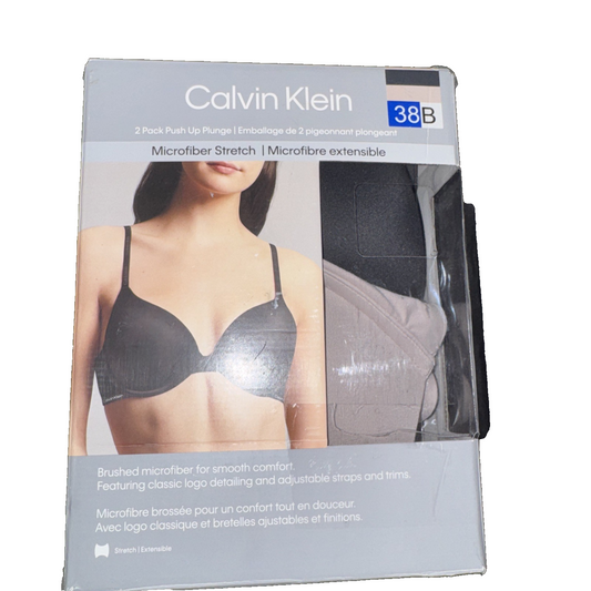 Calvin Klein 2-Pack Push Up Plunge Bra Black and Beige Size 38B