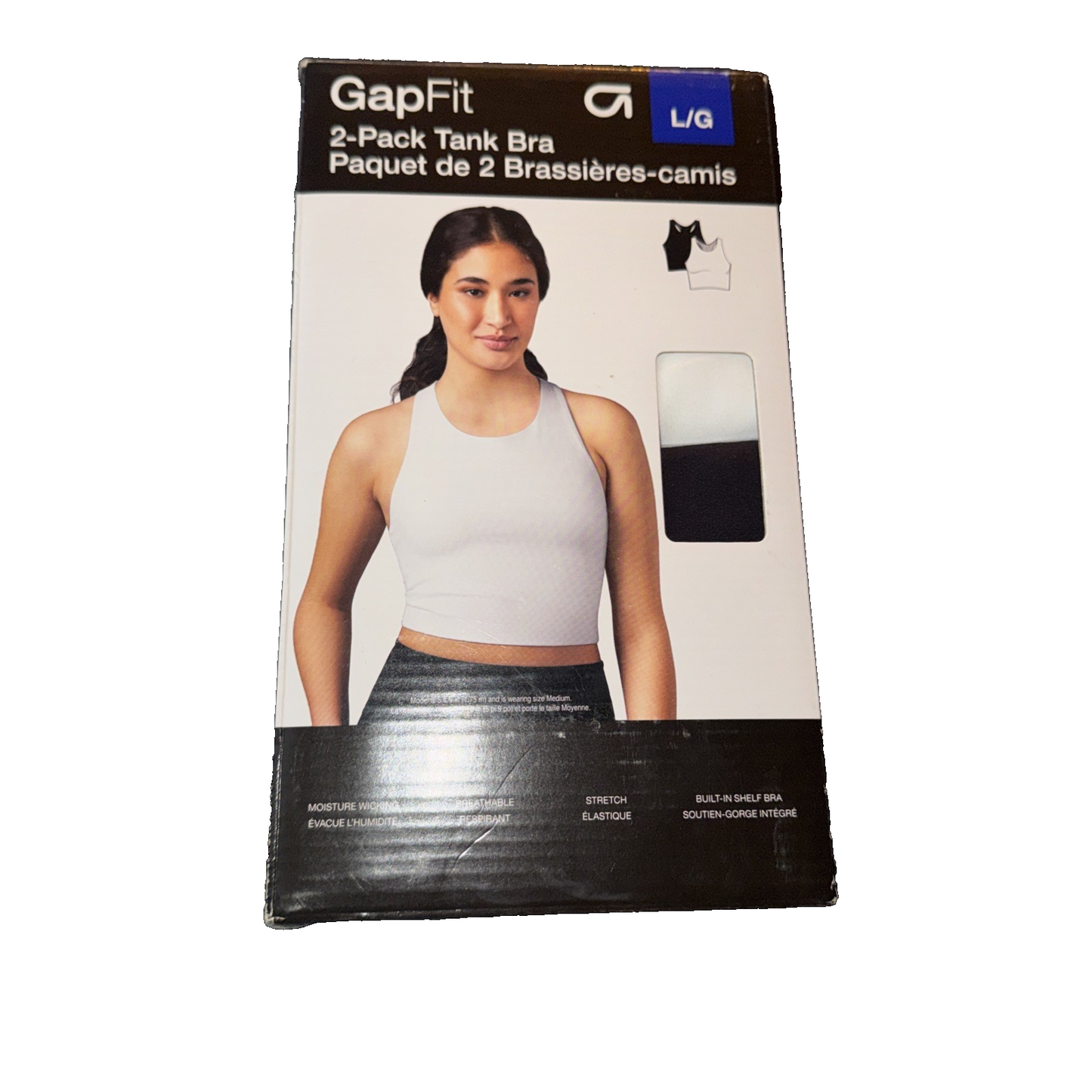 GAP Fit 2-Pack Tank Bra White/Black Pair Large Size