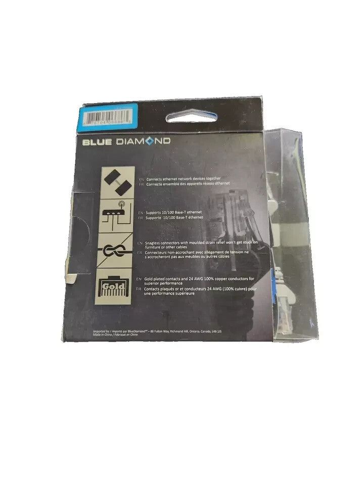 BlueDiamond 6686 Cat5e Network Patch Cable, 14ft, Grey – High-Speed Ethernet, Blue Diamond – a black and white label on a white background
