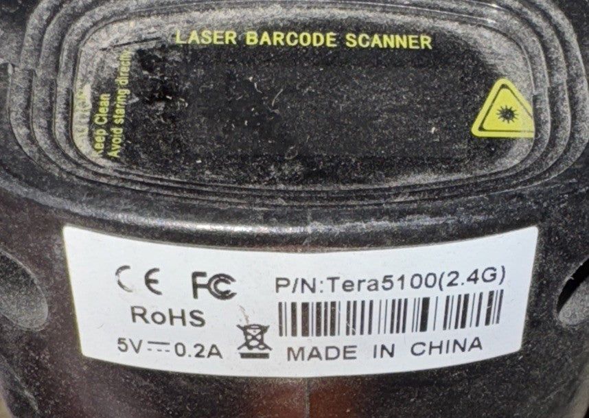 Tera 5100 Barcode Scanner – a close up of a black and white label on a black and white label