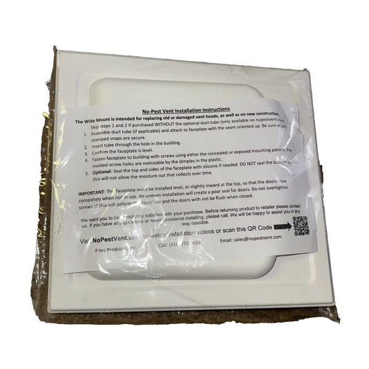 No Pest Vent Installion 9.5"x9" – the back of a white box with a label on it