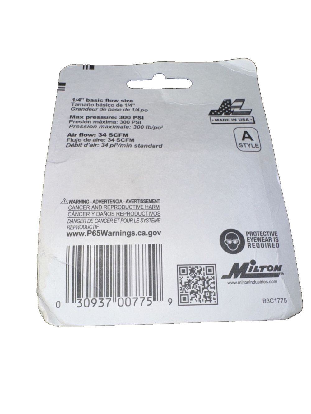 Milton S775 1/4 Female A Body Fitting, DaveyDooDeals – a white plastic bag with a barcode on it