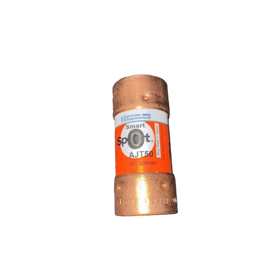AJT50 Mersen Smart Spot Industrial Fuse, Ferraz Shawmut – a copper colored tube with a white background