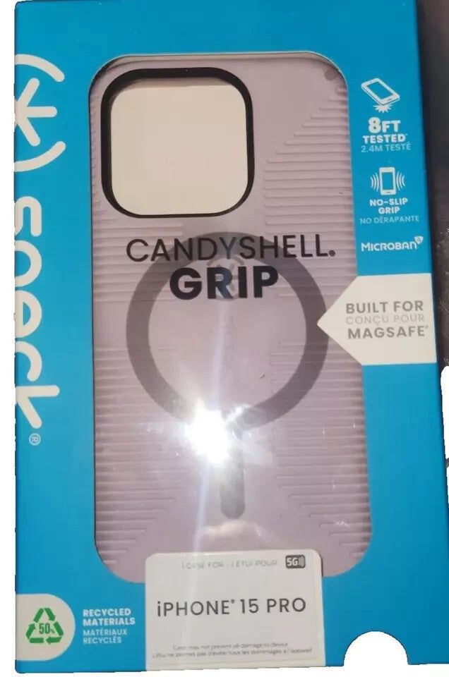 Speck iPhone 15 Pro Case - MagSafe Compatible, Drop Protection Grip – a box with a cell phone inside