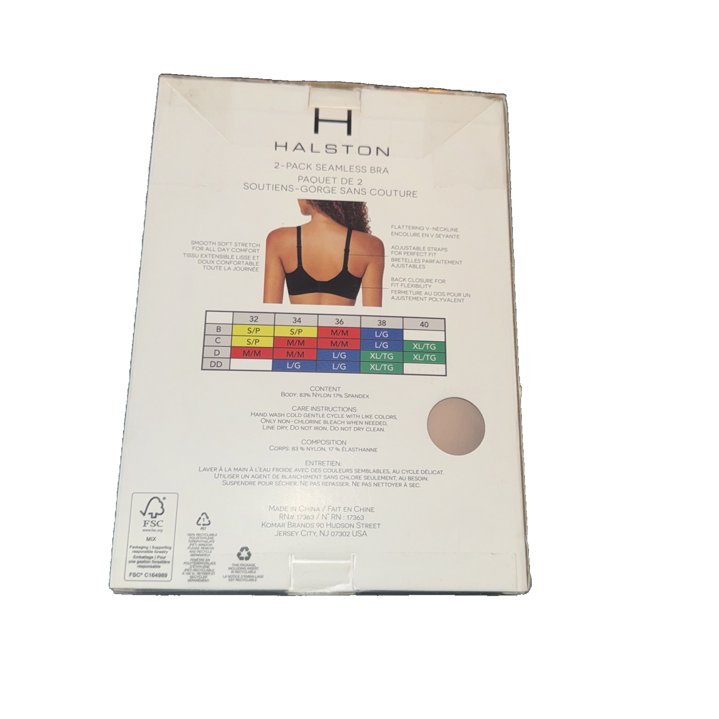 Halston 2 Pack Seamless Bra Colors: Beige and Black - Size Medium