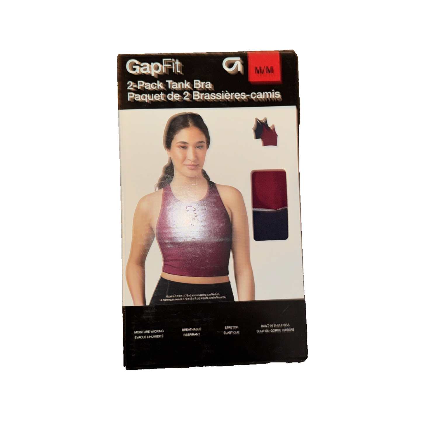 GAP Fit 2-Pack Tank Bra Navy Blue/Fuschia Colored Pair Medium Size