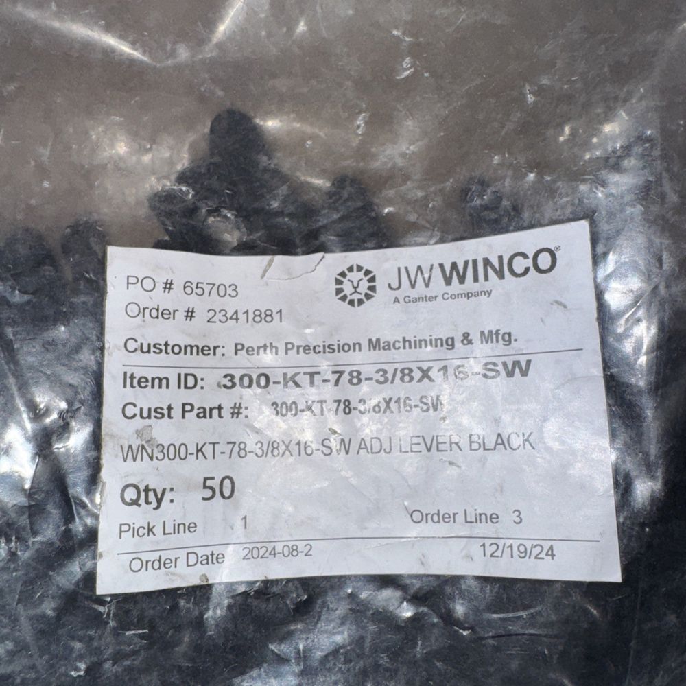 300-Kt-78-3/8x16-SW Adjustable Levers 50 pack, JW WInco – a piece of plastic sitting on top of a table
