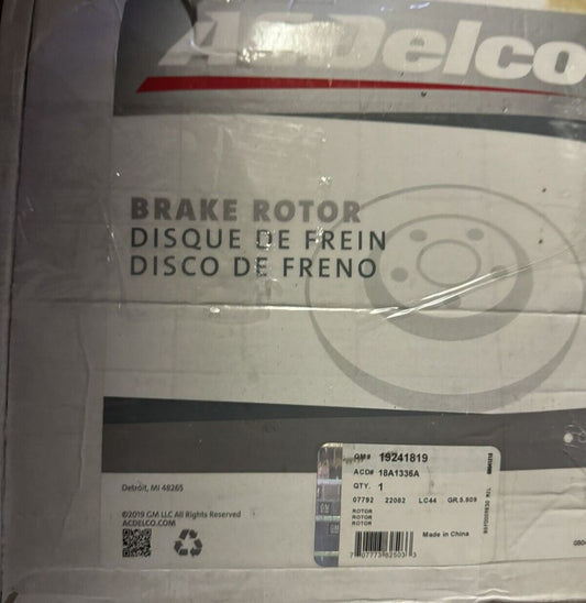 ACDelco 18A1336A Advantage Non-Coated Rear Disc Brake Rotor – a box with a label on it