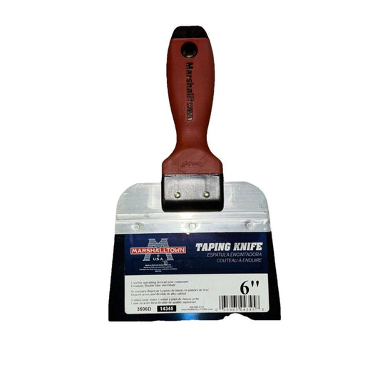 Marshalltown 3506D Taping Knife Blue Steel 3" W X 6" L – a paint brush with a red handle