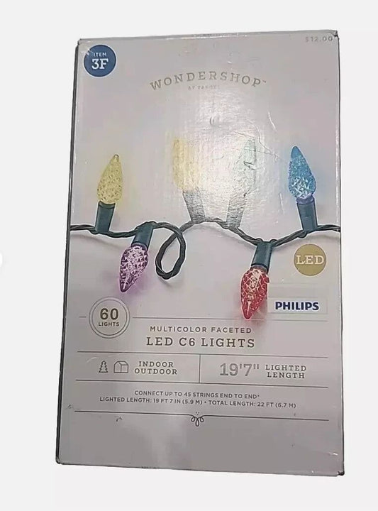 Wondershop 60ct LED C6 String Lights Multicolor 14' 9" Green Wire Holiday Christ – a box of christmas lights with a white background