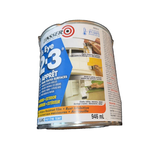 Rust-Oleum Bulls Eye 1-2-3 Water-Base Primer for All Surfaces in Tintable White,, DaveyDooDeals – a can of paint with a white background