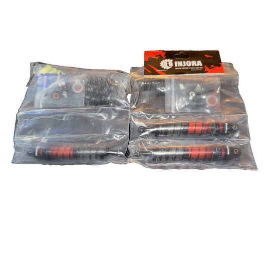 Injora 39mm Shocks- Aluminum threaded Shot Ajustable Absorber Oil Damper 4 PCK – a pair of red and black plastic bags with a white backgrou…