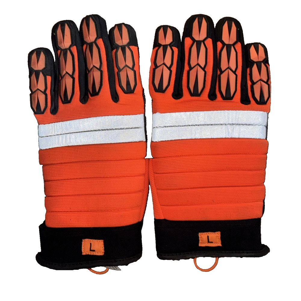 Boss Hi Vis Orange Impact Gloves 1 Pair Large – a pair of orange and black gloves