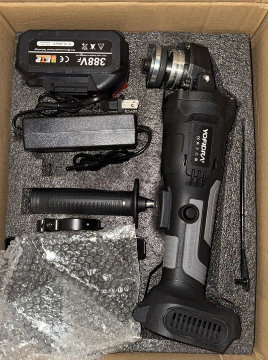 YoFidra Angle Grinder With 1 battery/Charger – a box with a drill and a cord cord