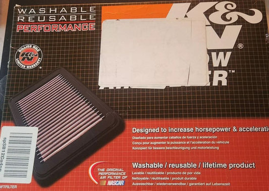 K&N Engine Air Filter: Reusable, Clean Every 75,000 Miles, Washable, Premium, – a box of air filters on a table