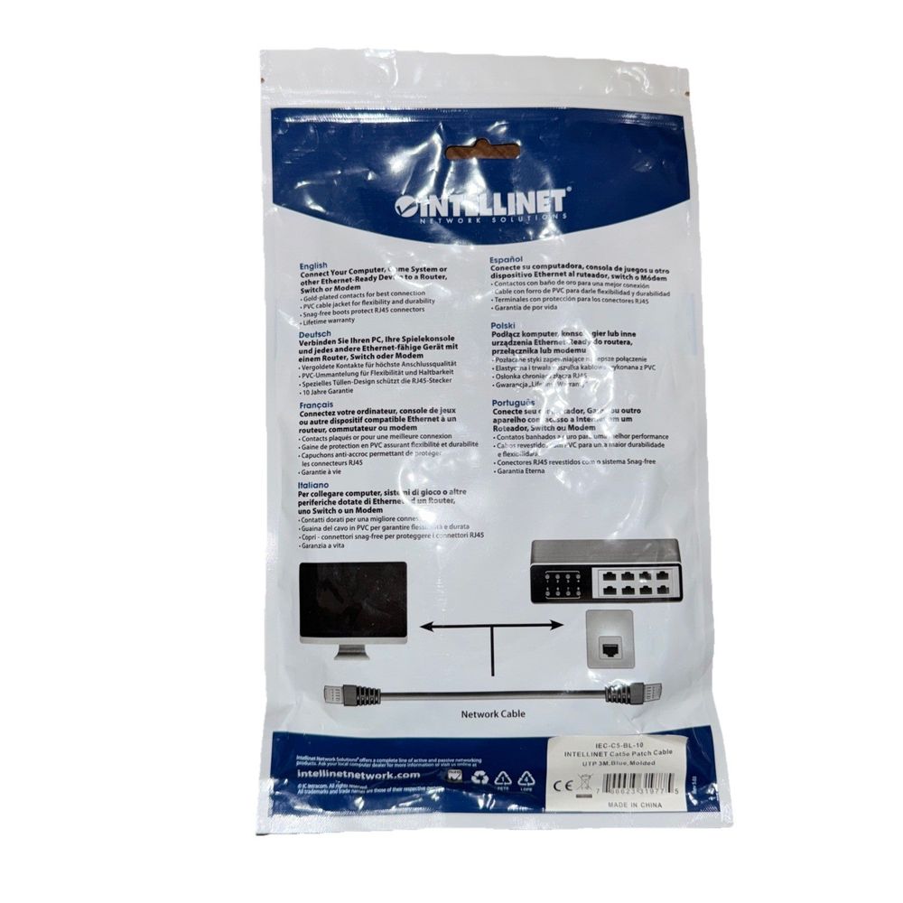 Intellinet Network Patch Cable, Cat5e, 3m, Blue, CCA, U/UTP, PVC, RJ45 – therme®®™™™™™™™™™™™™™™