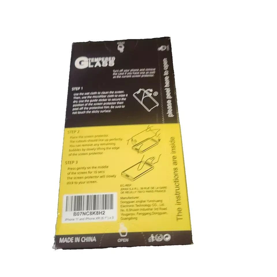NEW'C [3 Pack] Designed for iPhone 11 and iPhone XR (6.1") Screen Protector, Unbranded – a package of yellow tape with a black and white la…