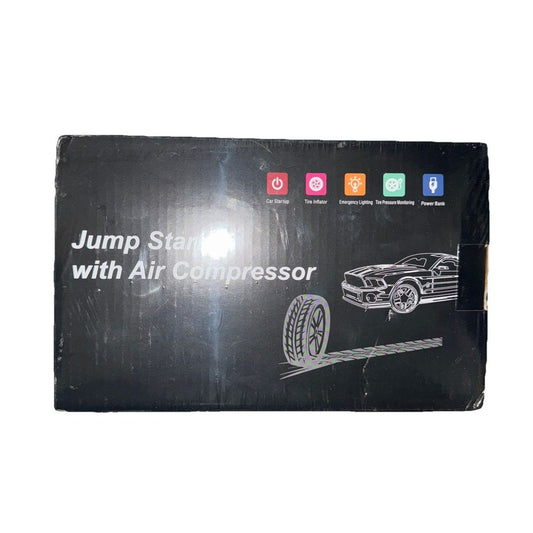 pabulum jump starter with air compressor – a box with a black and white logo on it