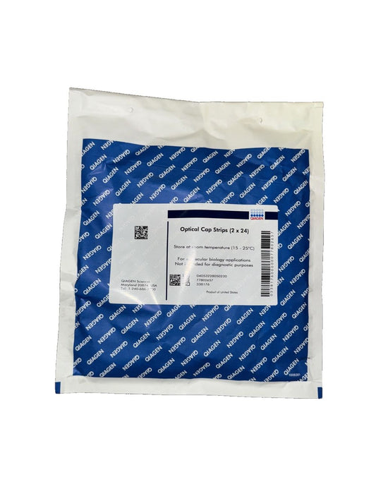 Ref 338176 Optical Cap Strips (2x24) Qiagen Sciences, DaveyDooDeals – a bag of blue and white paper with a white label
