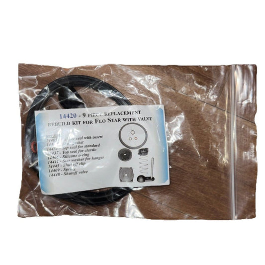 14420 - 9 Piece Replacement Rebuild Valve For Flo Star With Valve – a black cable with a white label on it